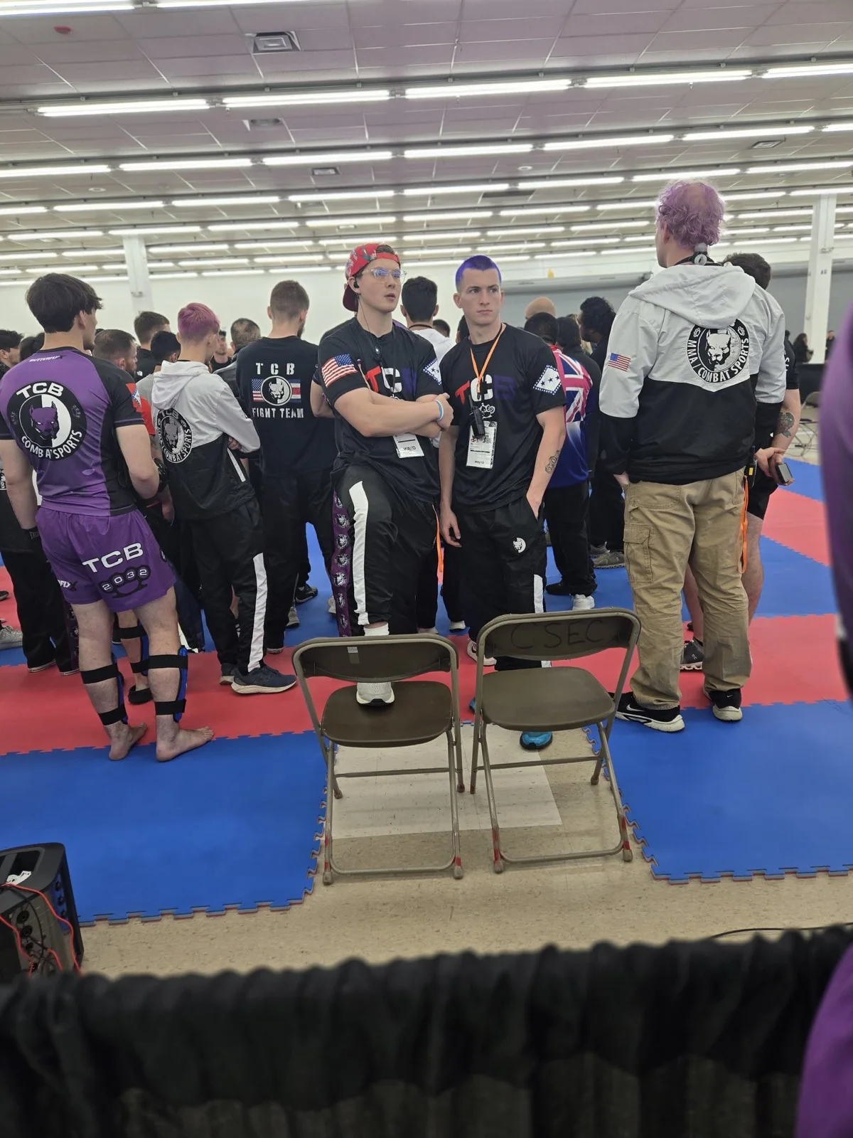 TCB athletes in the competition warmup area.